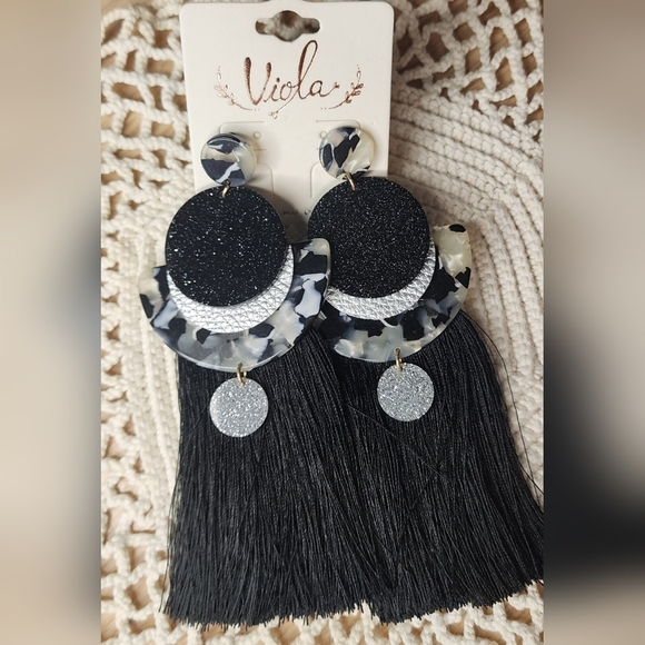 Viola Jewelry - Violas Statement Boho Tassel Animal Print Earrings New